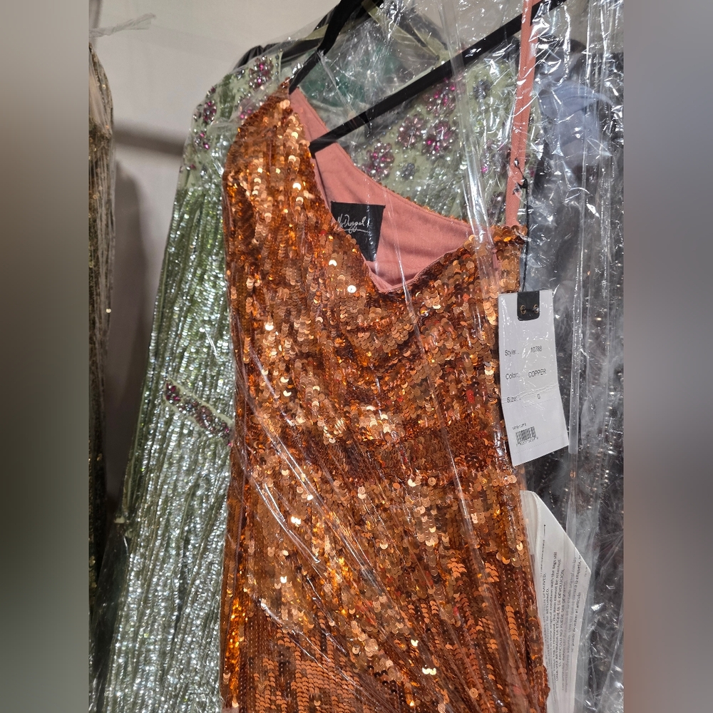 Mac Duggal Copper Sequin One-Shoulder Dress - Picture 5 of 5